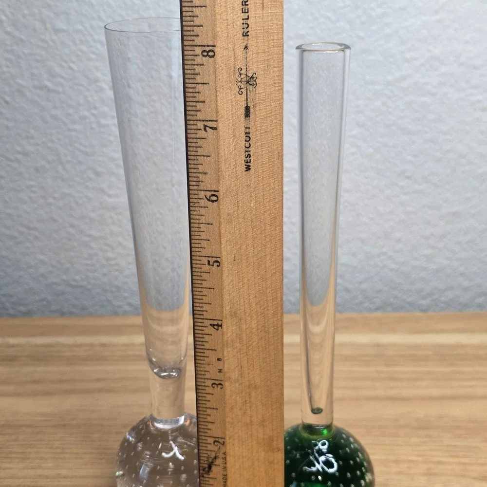 7 Controlled Bubble Base Hand Blown Art Glass Bud Vases Multicolor Mid Century